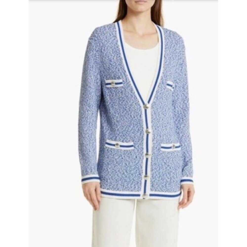 Hugo Boss Sz XS Sweater Blue white Cardigan Preppy Classic Luxury Designer Retro